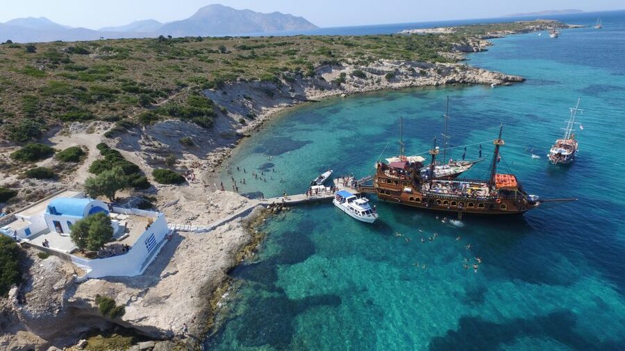 From Kos: 3-Island Pirate Cruise with Lunch and Waterslide - Pserimos, the first island stop