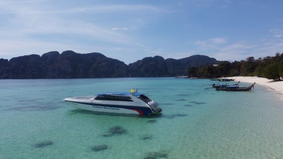 From Phuket: Phi Phi Islands Speedboat Trip & Lunch - Monkey Beach, viewed from a safe distance