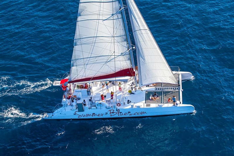 From Split: Catamaran Cruise to Golden Horn & Brač island. - Lunch, vineyards, and the south coast
