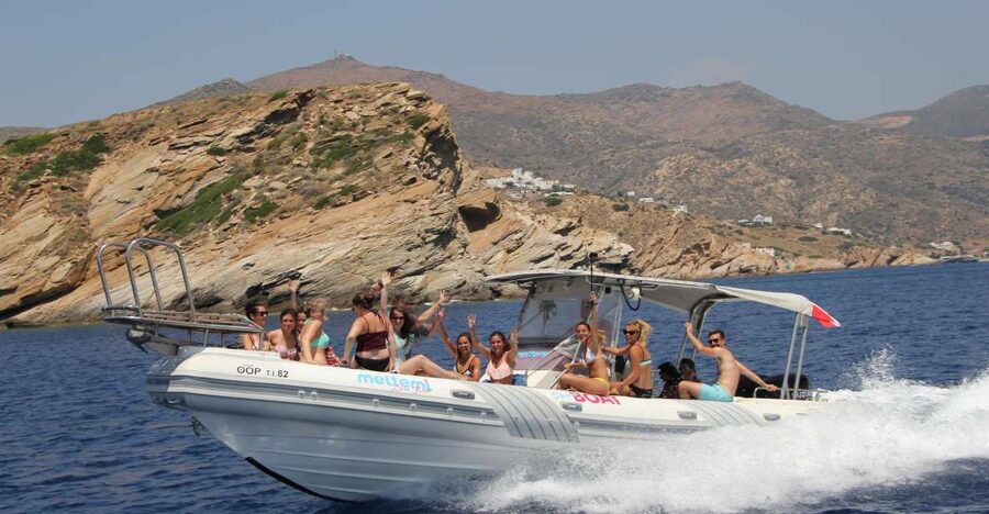 Ios Island: Speedboat Cruise from Mylopotas Beach - Finishing at Koumpara in late-day light