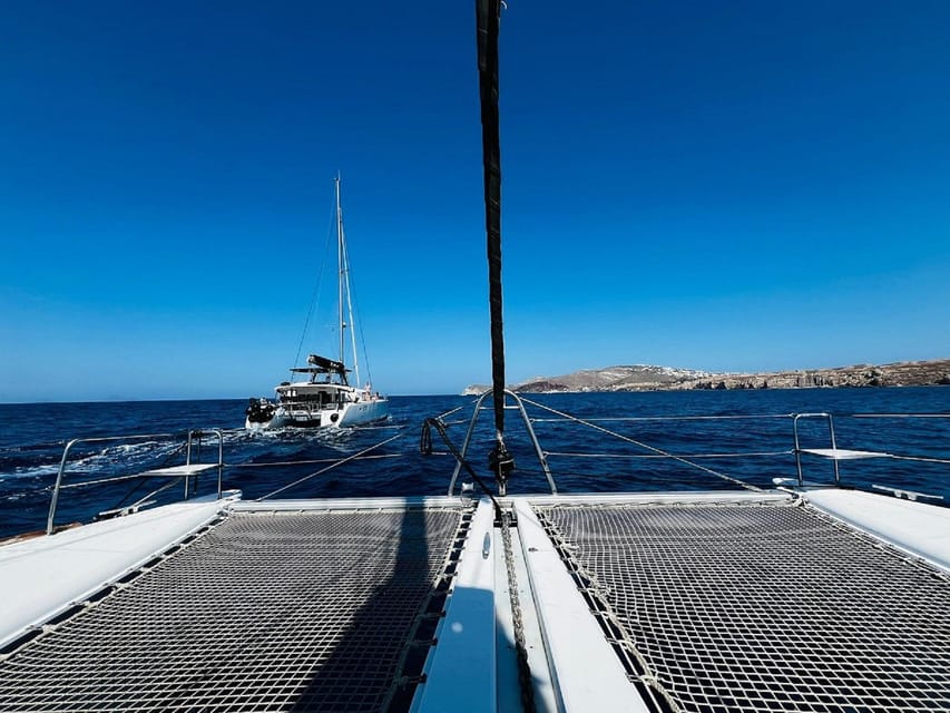 Santorini:Cruises with Catamaran around the Volcanic Island. - Daylight sailing or sunset cruise?