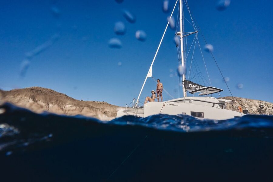 Santorini: Southern Island Luxury Catamaran Cruise with Meal - Setting out from Vlichada Marina