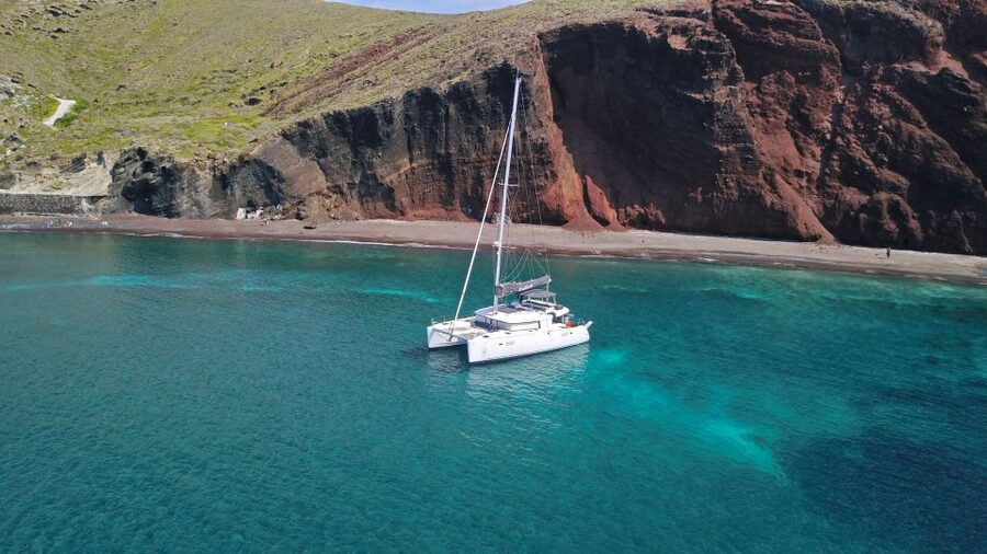Santorini: Southern Island Luxury Catamaran Cruise with Meal - Choosing the sunset sailing